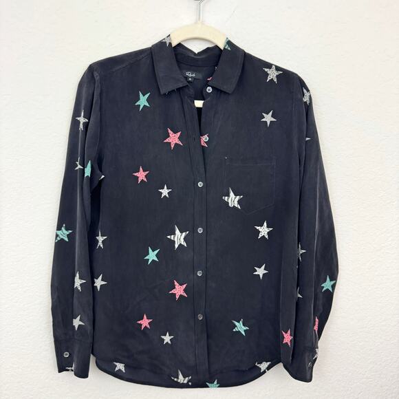 Rails Tops - Rails Womens Kate Button Shirt Top Size XS Multi Animal Stars 100% Silk Black
